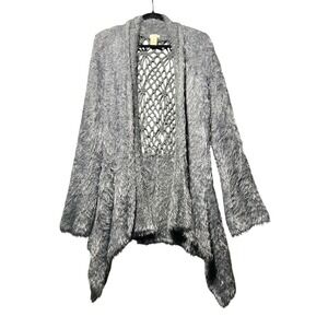 Esciô Grey Fuzzy Crochet‎ Back Cardigan Sweater Women's Size M Open Front